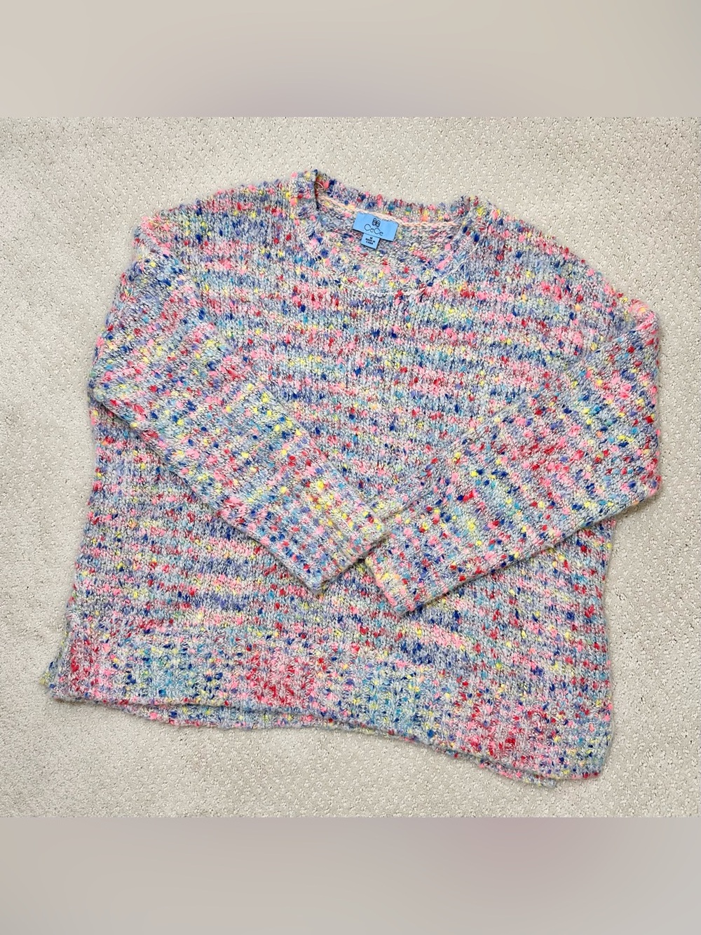 CeCe Colorful Speckled Knit Crewneck Sweater - Size Medium - Relaxed Boxy Fit